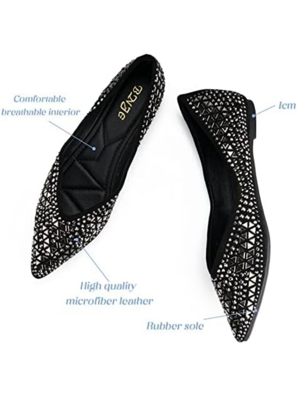 Rhinestone Pointed Ballet Flats for Women | Comfortable Soft Memory Foam Insole - Picture 5 of 5